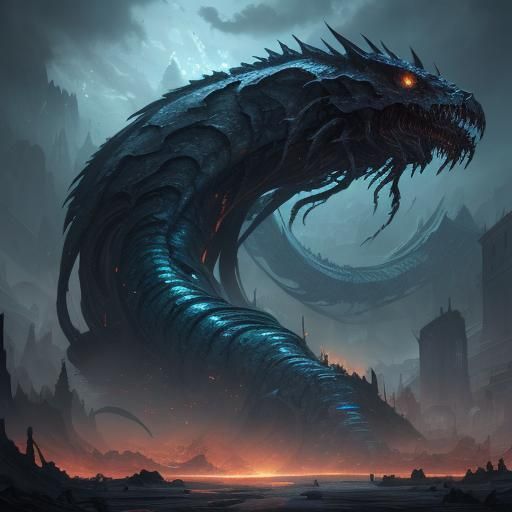 Colossal Deepslate Worm in Dystopian Fantasy Art