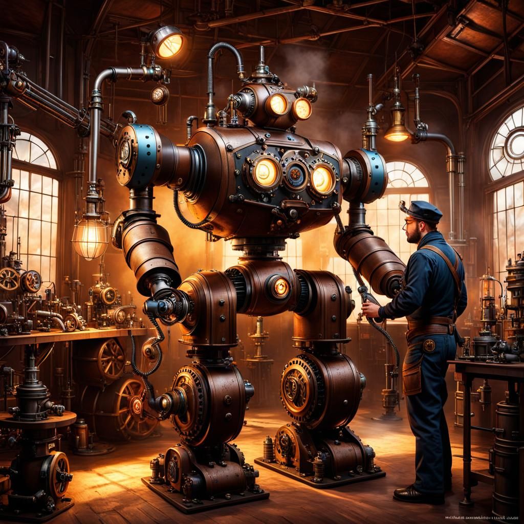 Steampunk Artificer Building Steam-Powered Robot