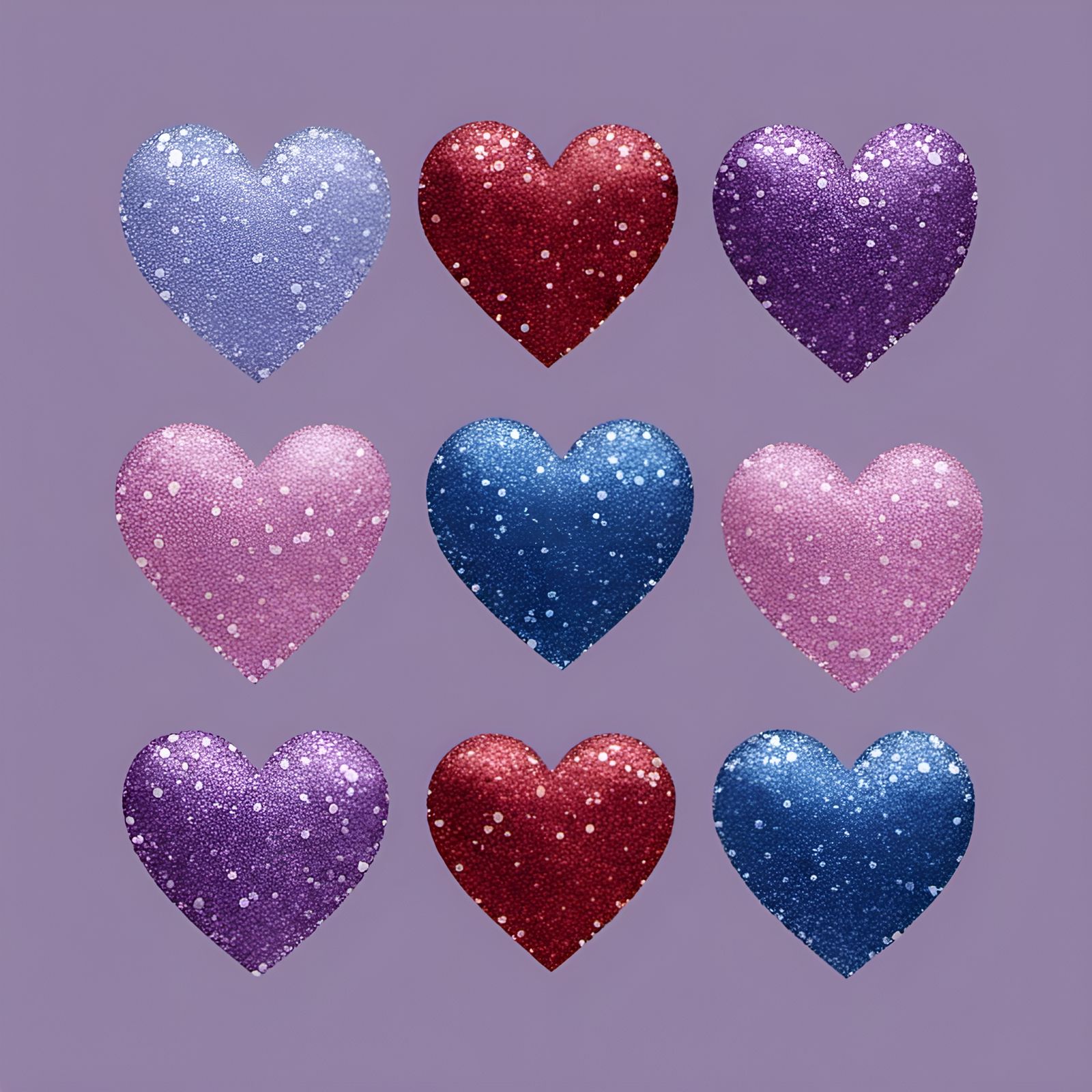 Colorful Glitter Hearts: Purple, Lavender, and Pink