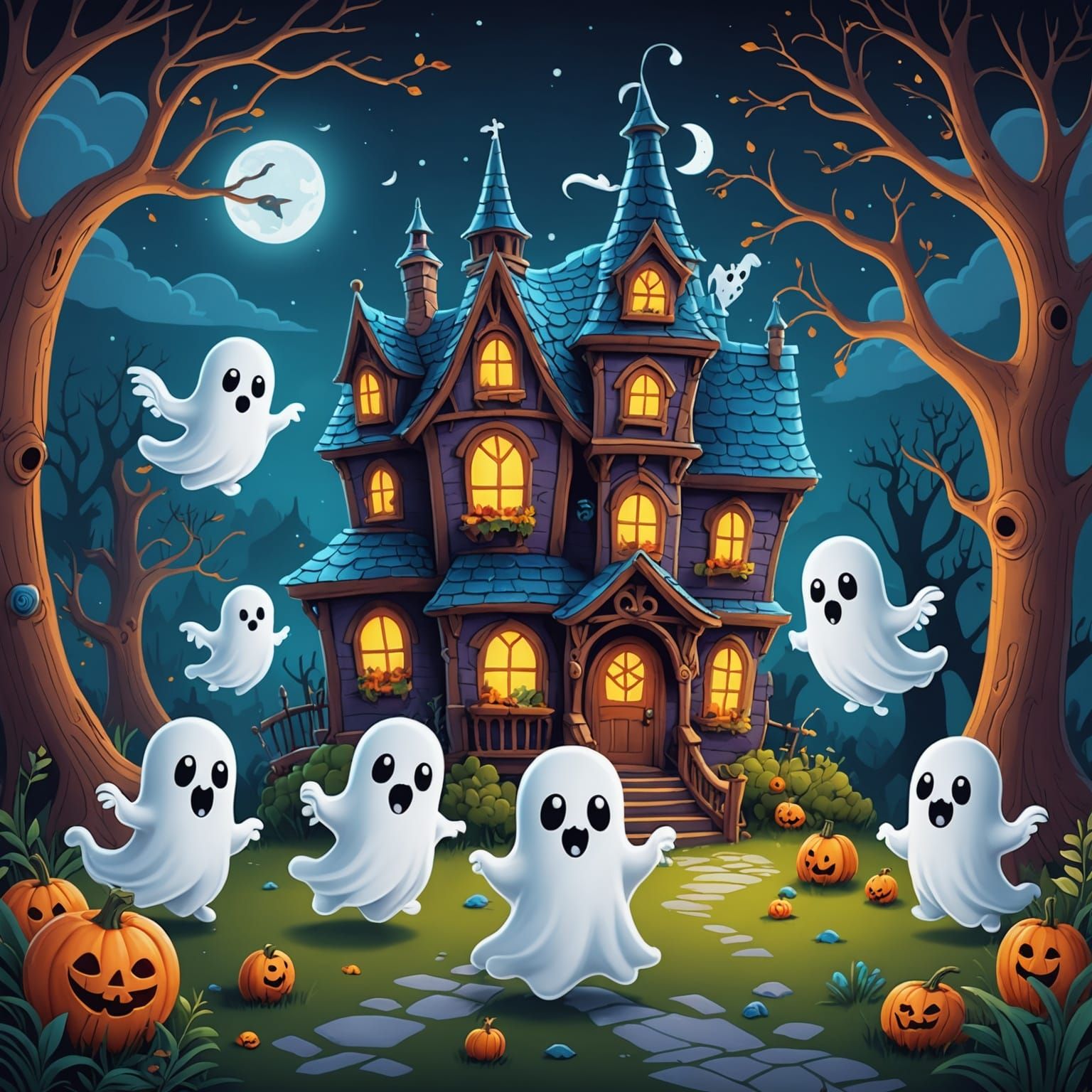 Cute Ghosts Coloring Book Art in Unreal Engine 5