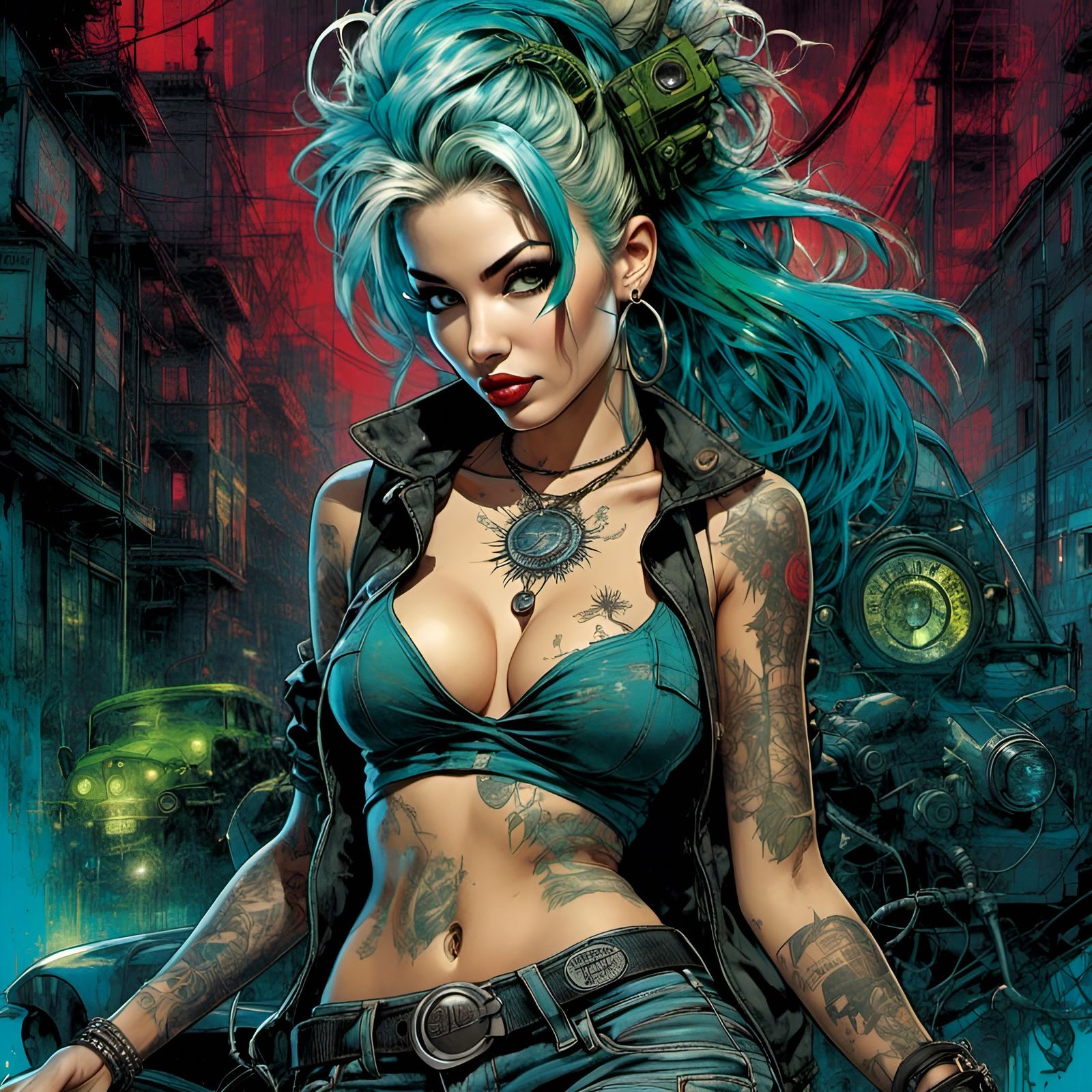 Cyberpunk Rockabilly Pinup with Spiked Hair