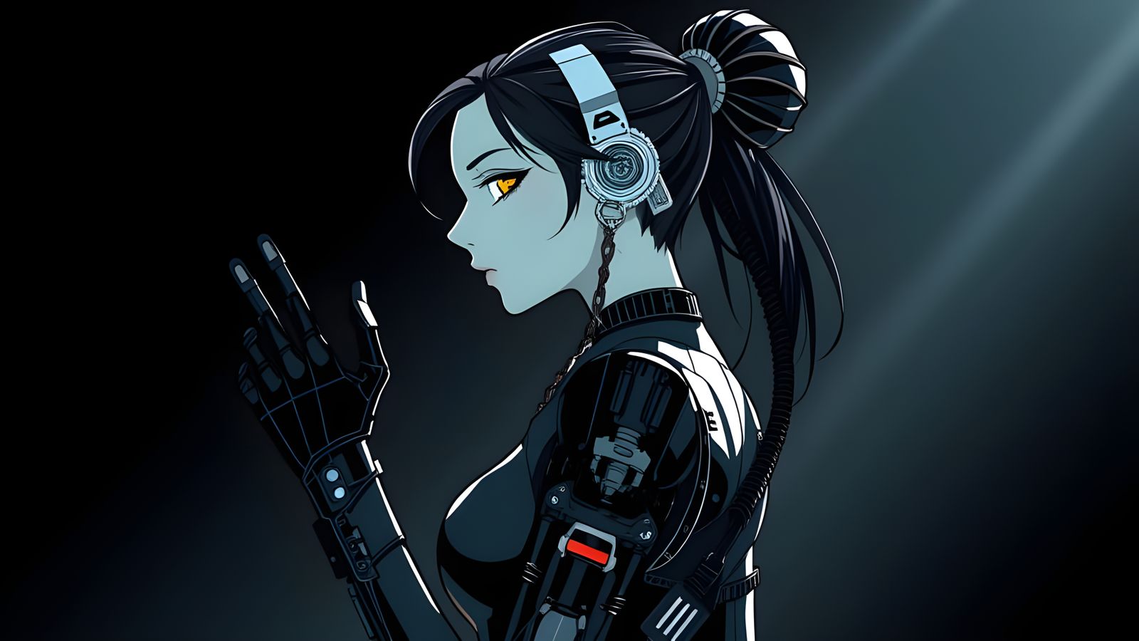 Cyberpunk Anime Woman Portrait with Bionic Implants