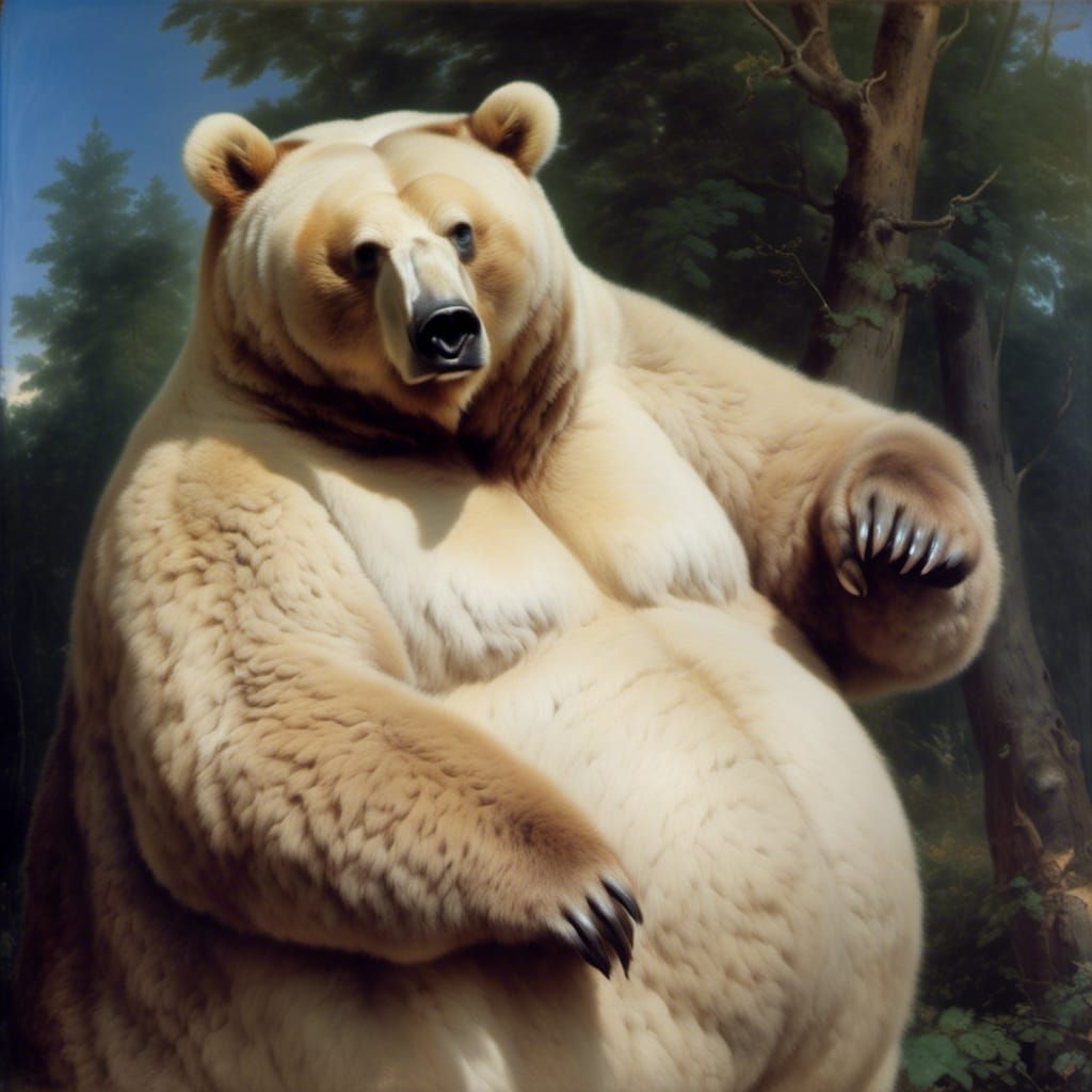 Whistling Obese Bear in Classical Portrait Style