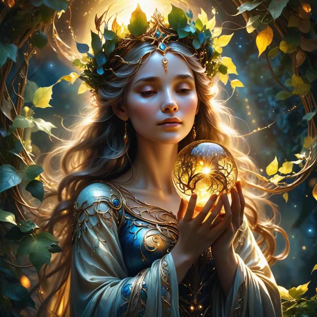 Mystical Queen with Orb: Ethereal Fantasy Art