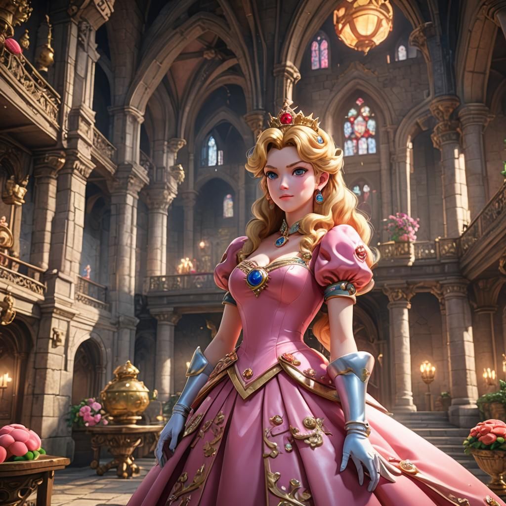 Princess Peach in Bowser's Castle: 3D Anime Art