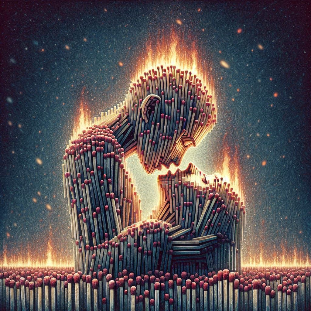 Matches Ablaze: A Kiss in Digital Art