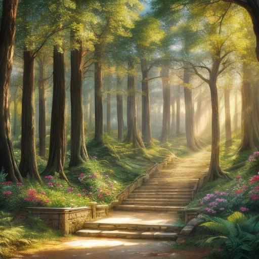 Fairytale Temple Amidst Flower Gardens Illustration