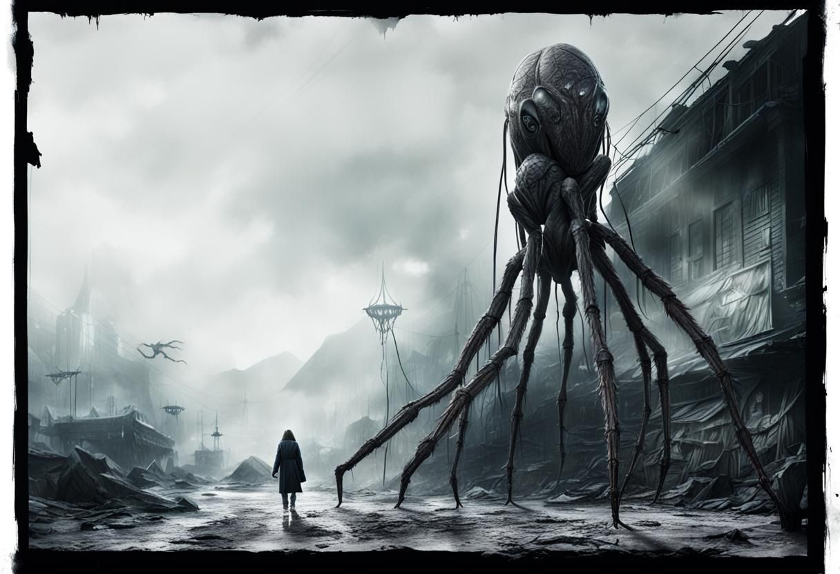 Cthulhu Woman with Radioactive Spiders: Digital Matte Painti...