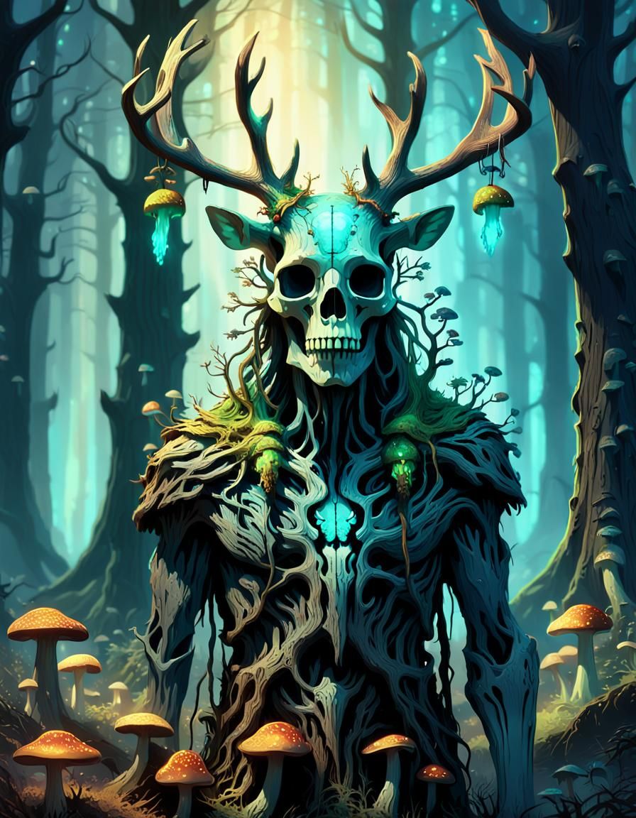 Ancient Forest Spirit with Deer Skull: Concept Art