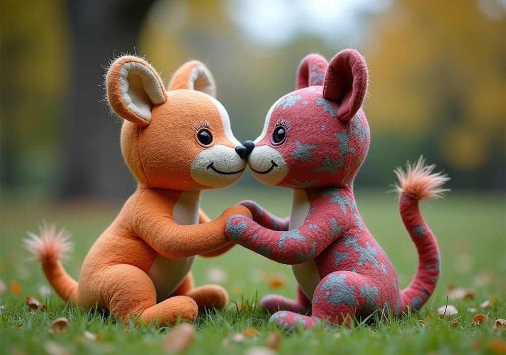 Cute Plush Creature and Puppy in Batik Patchwork