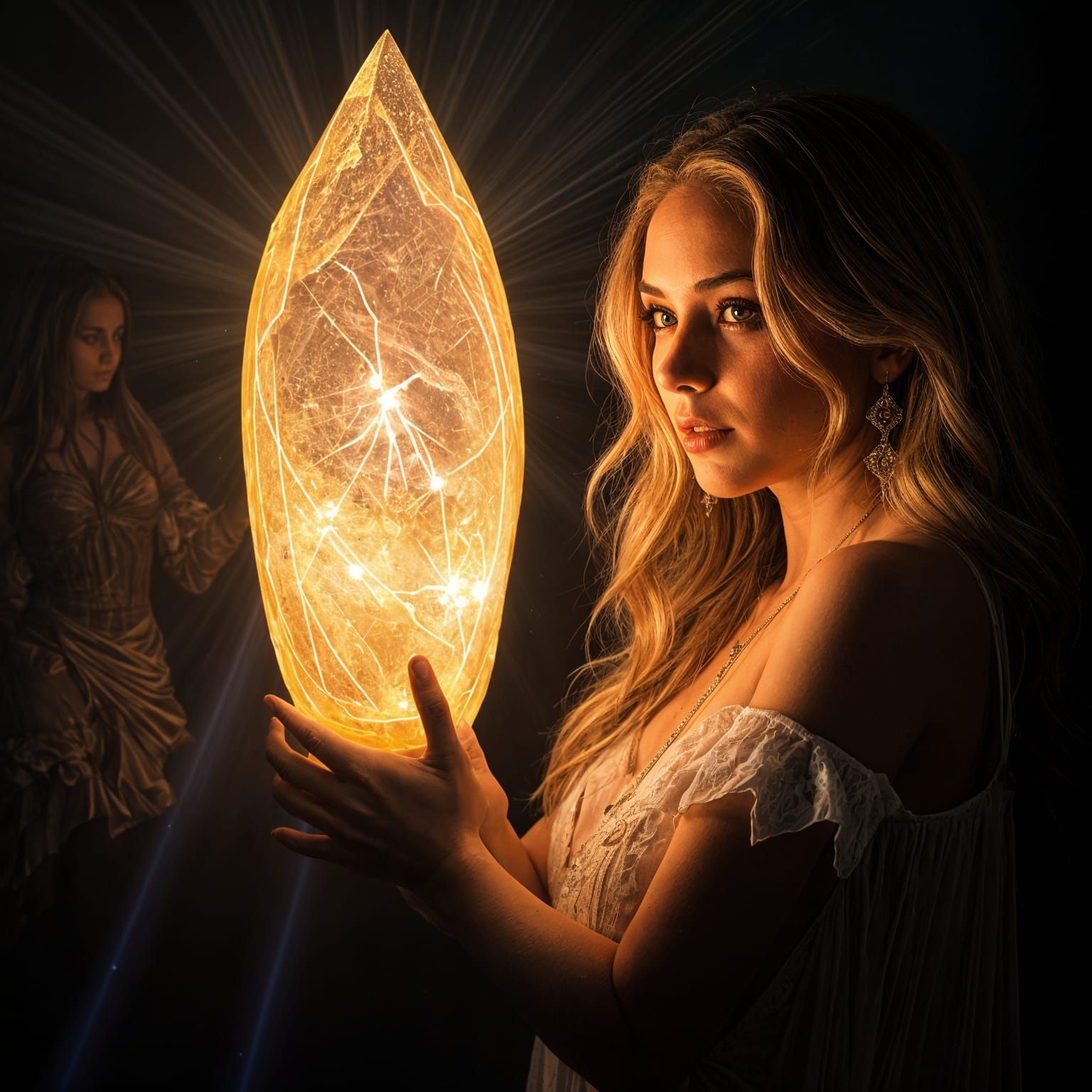 Radiant Woman with Crystal Jack-O'-Lantern