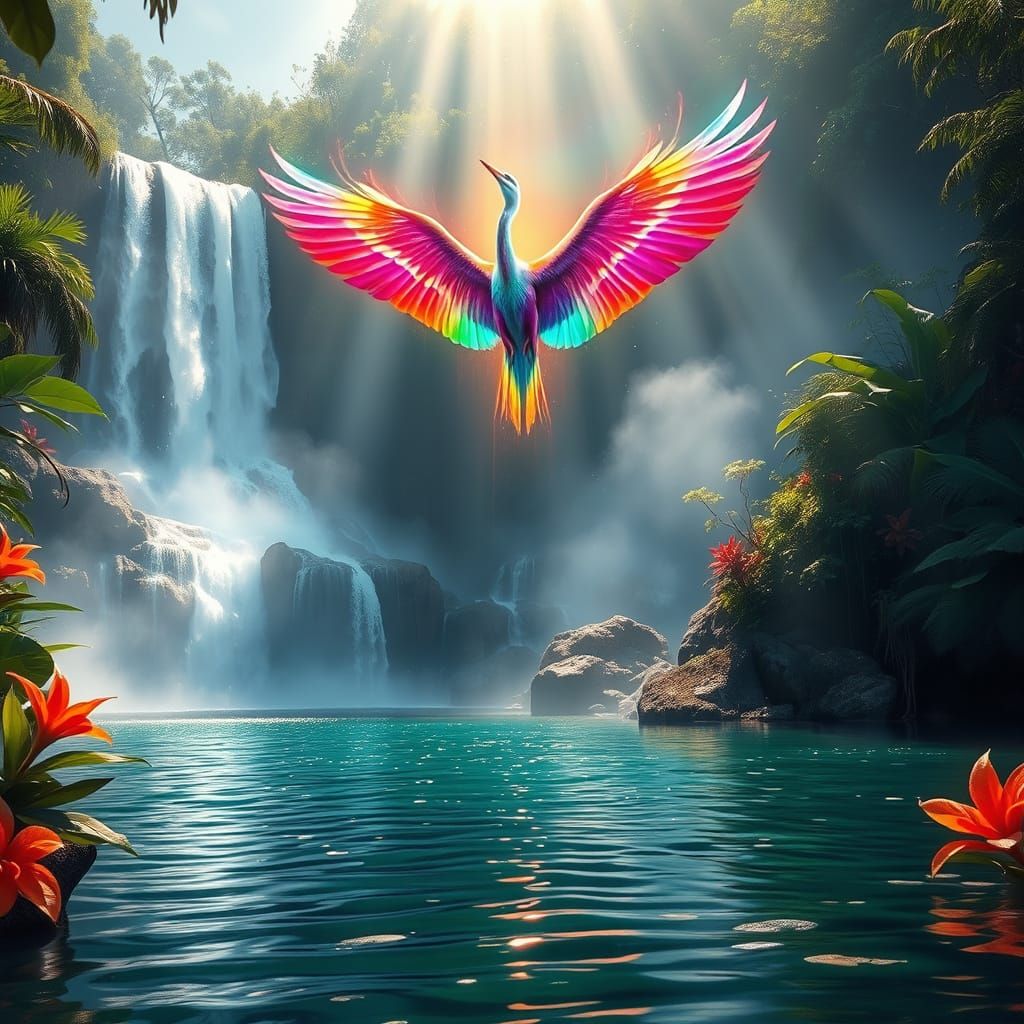 Rainbow Heron Ascends Amidst Tropical Oasis