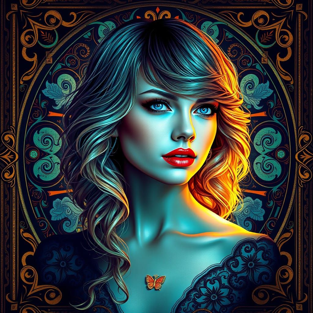 Surreal Art Nouveau Queen in Elegant Frame