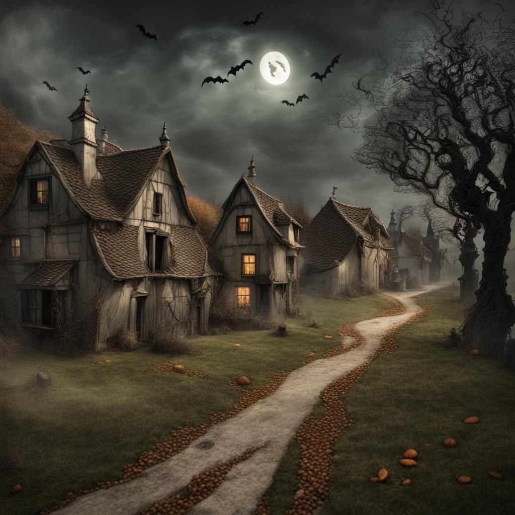 Haunted Countryside Village: A Spooky Scene