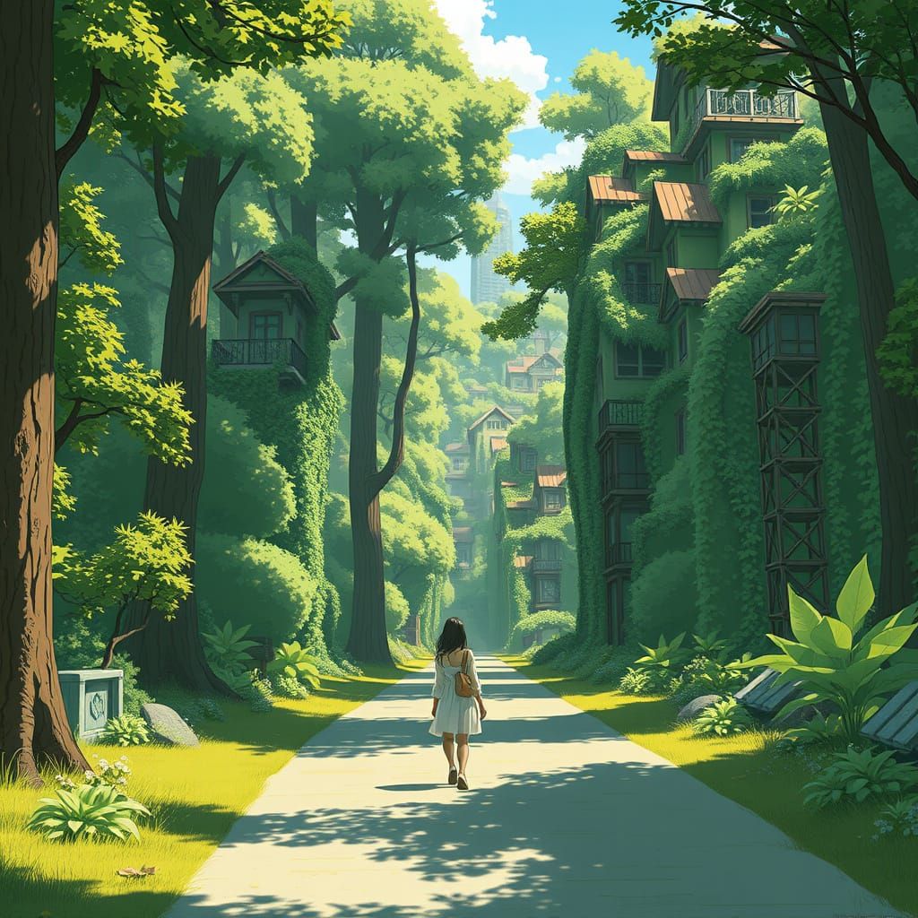 Eco-Futuristic Cityscape in Miyazaki Style
