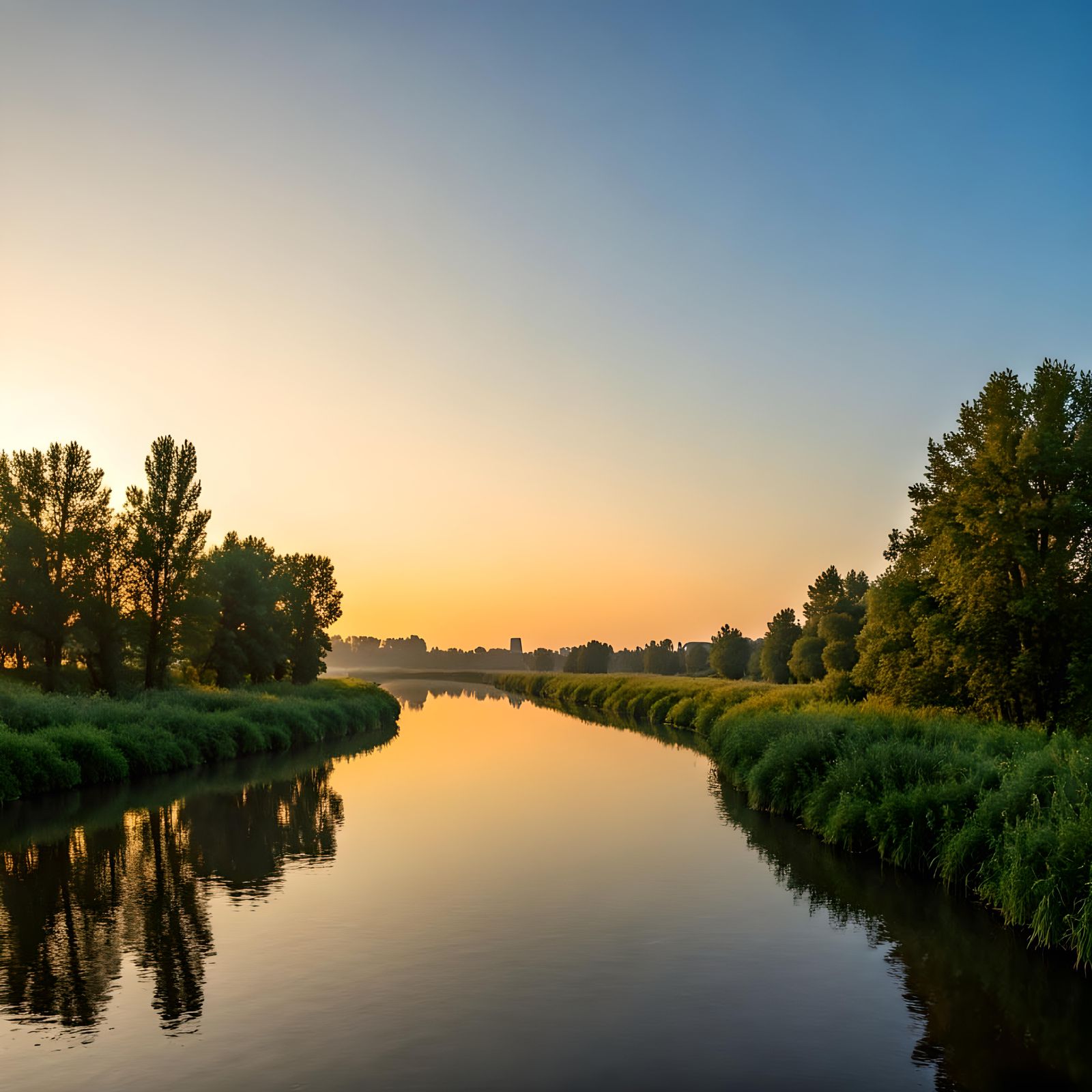 Sunrise Over a Wide Calm River