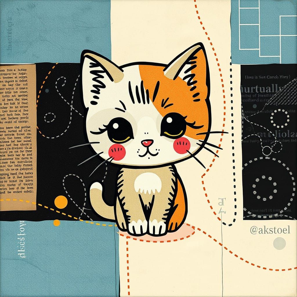 Whimsical Constructivist Cat in Kawaii Style