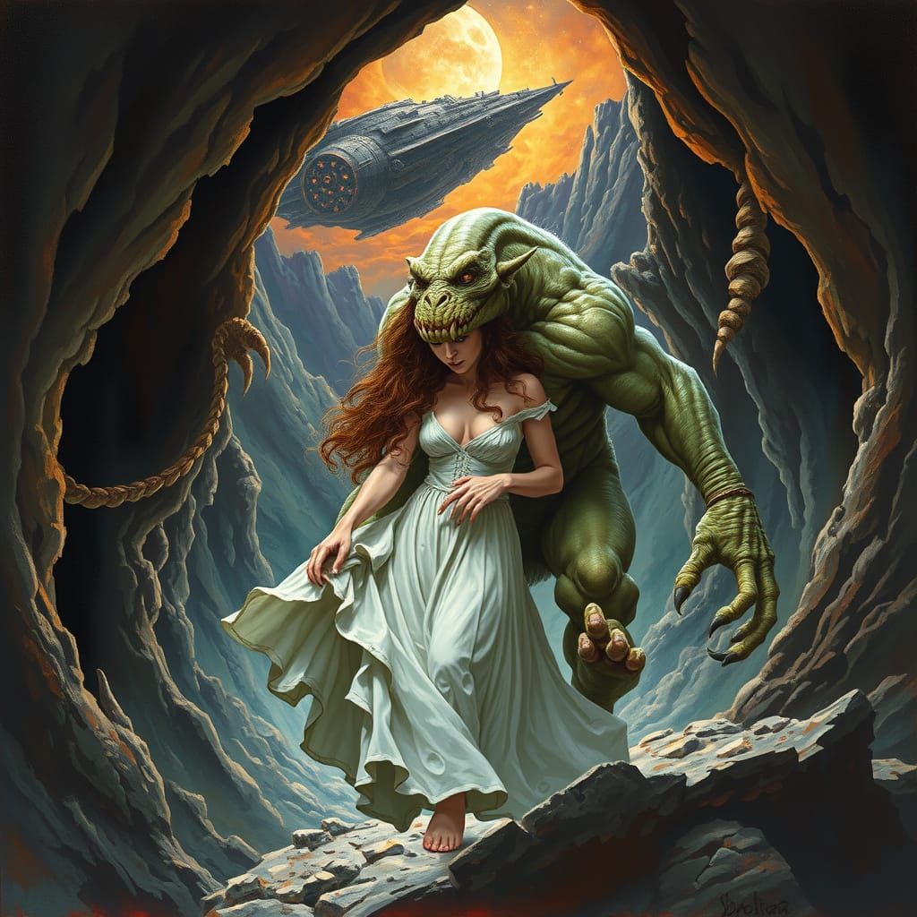Scaly Alien Cave Troll Abducts Frightened Princess in Epic F...