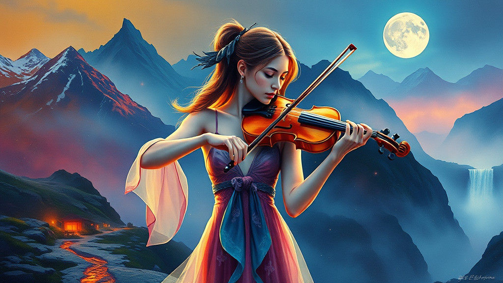 Ethereal Violinist in Lunar Light: Hyperdetailed Watercolor ...