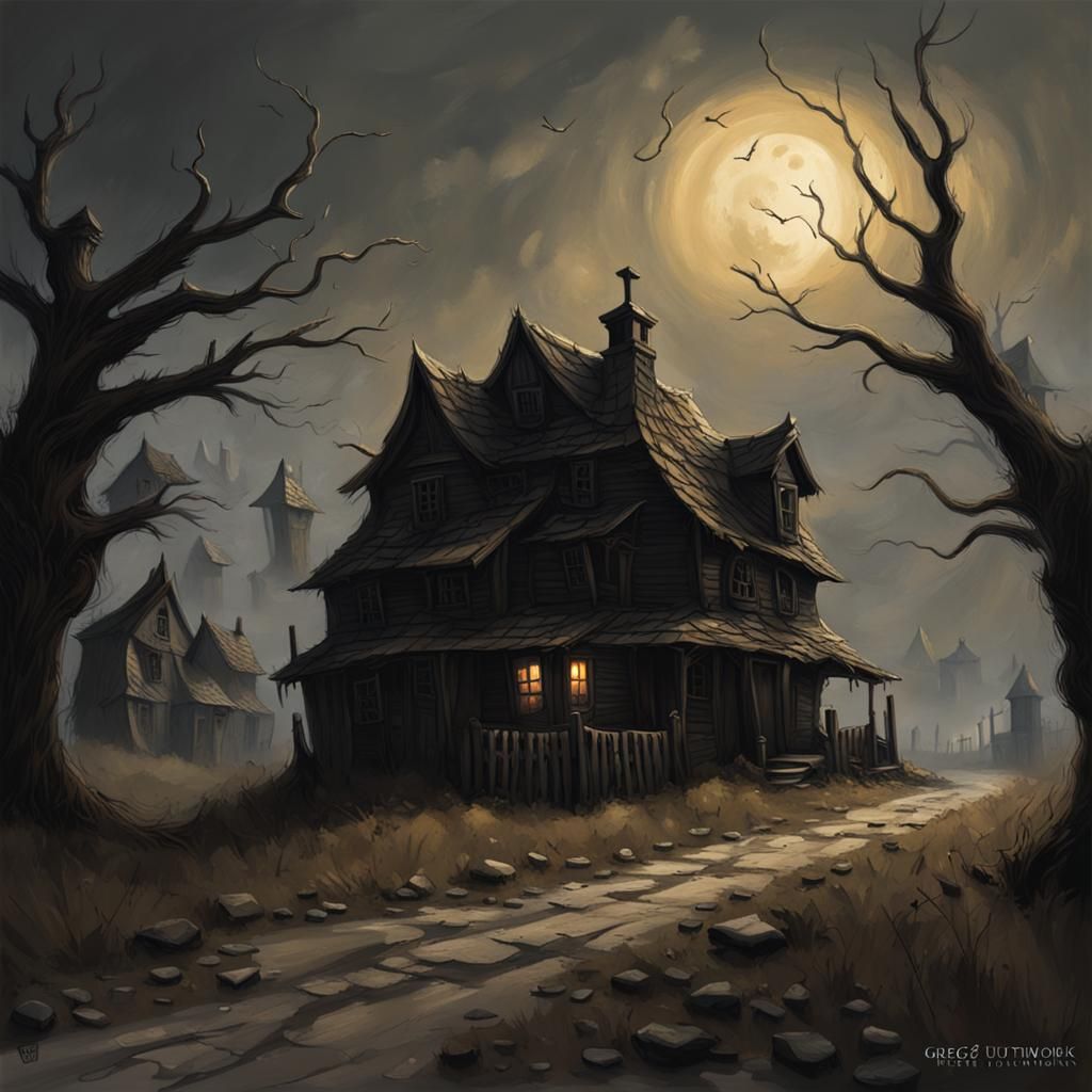 Sinister Haunted Village, Moody Digital Art