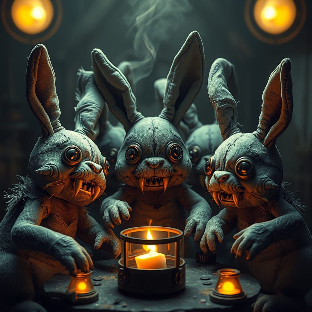 Tattered Bunnies Plotting Around Alchemical Apparatus in Eth...