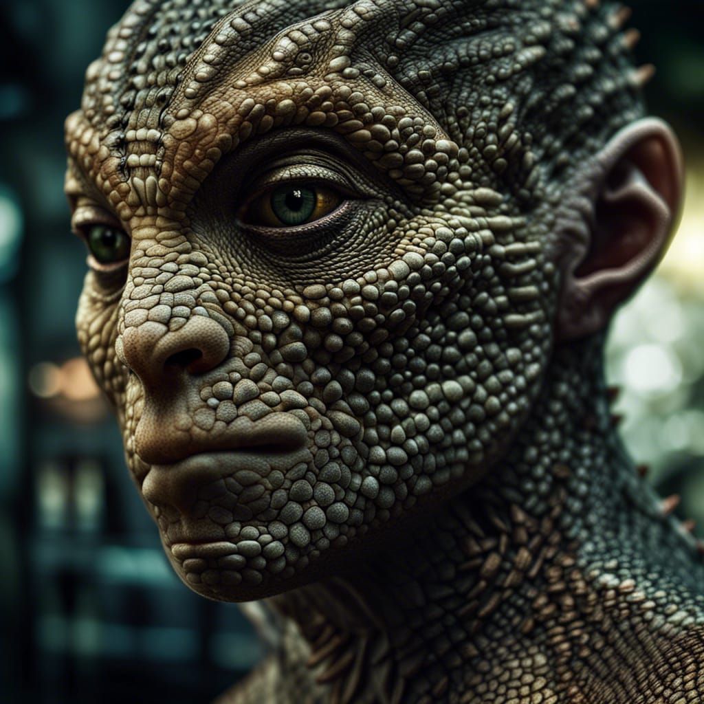Hyperrealistic Lizard Hybrid Portrait