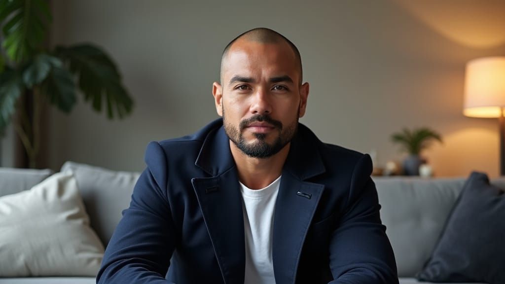 Stylish Filipino American Man in Modern Living Room