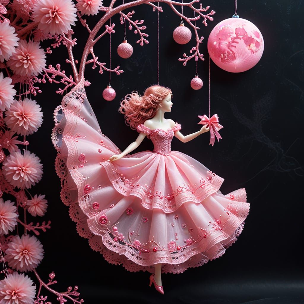 Pink Celestial Christmas Scene with Silk & Organza