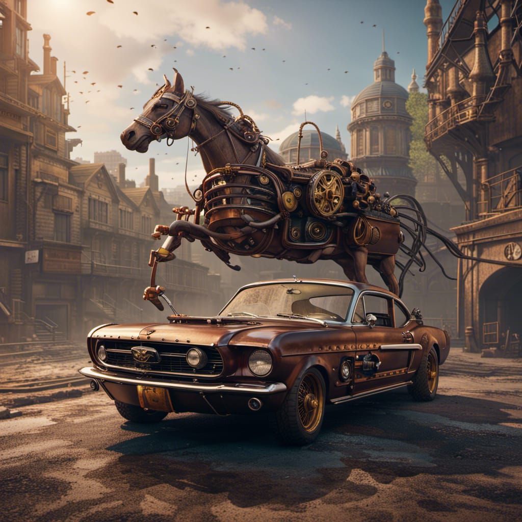 Steampunk Mustang in Detailed Matte Painting