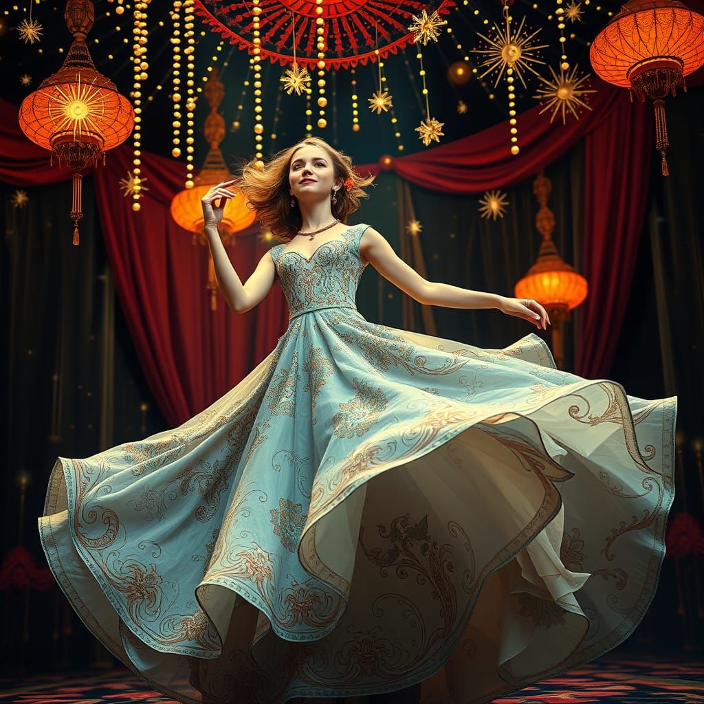 Woman Dancing in Gown: Art Nouveau Digital Art