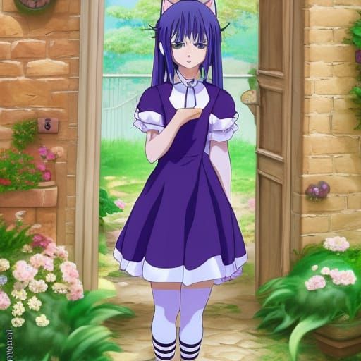 Cat Girl Maid Dress in Ghibli Anime Style