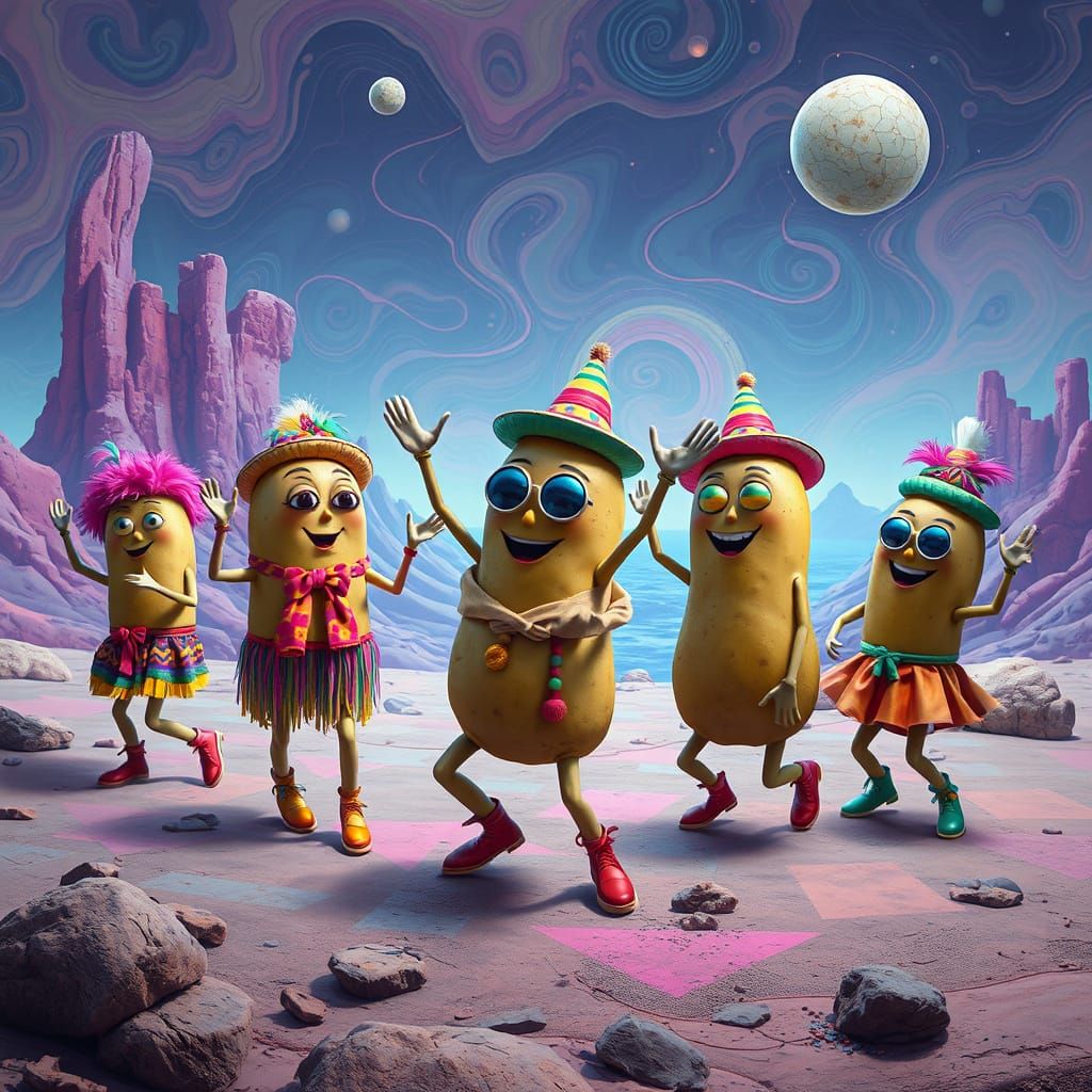Potato People Celebrate in a Psychedelic Dreamscape