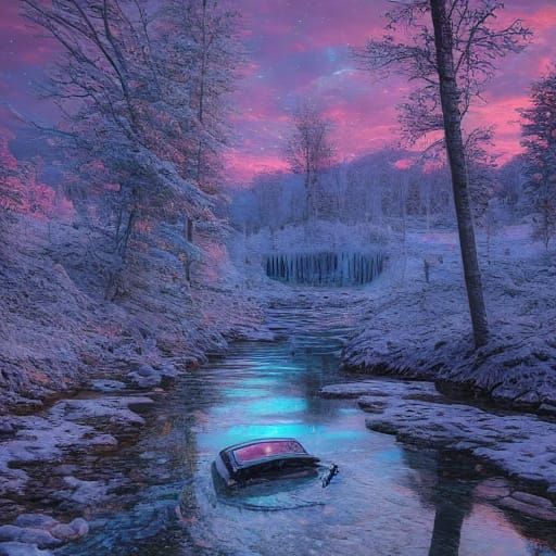 Serene Winter Wonderland Concept Art with Ethereal Glow