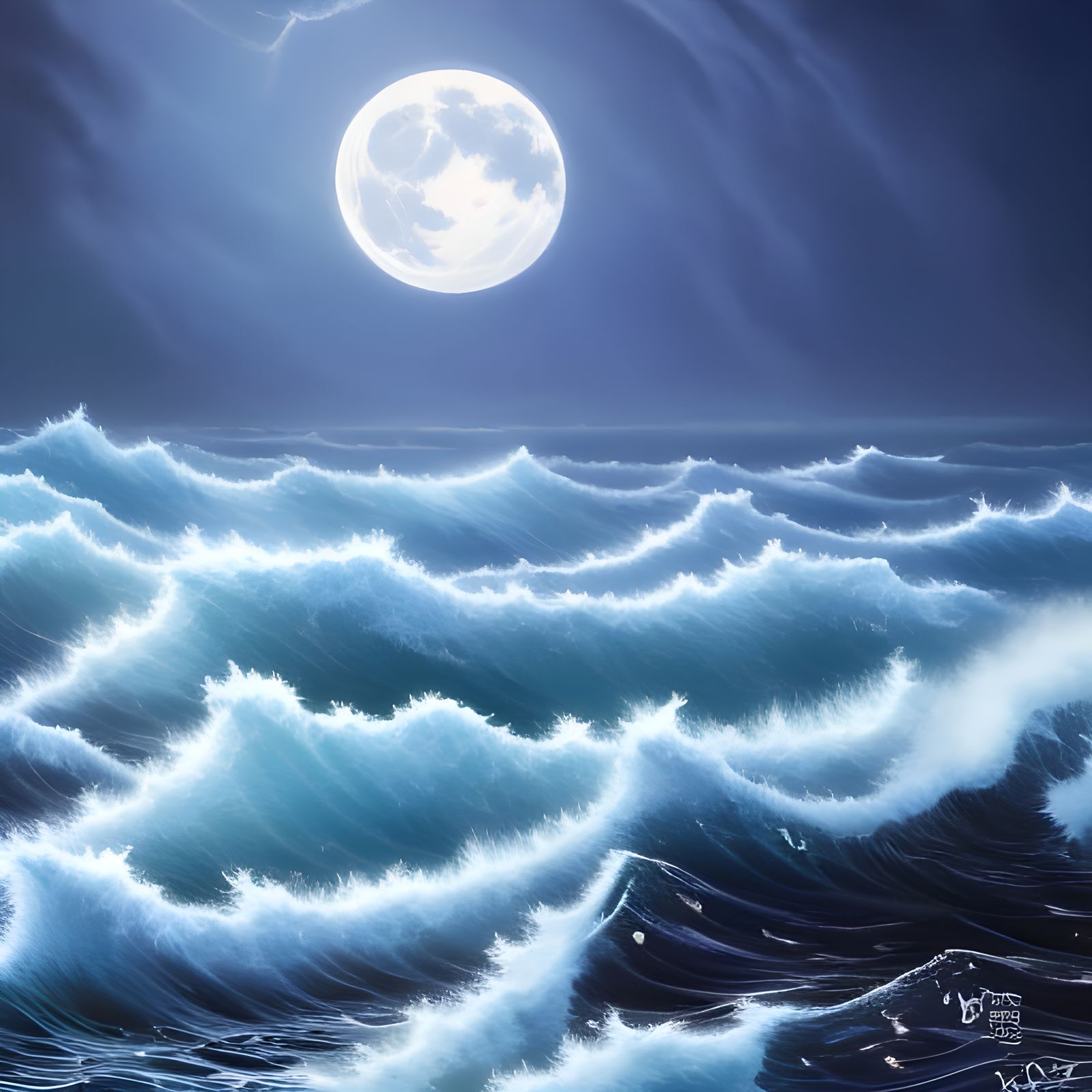 Stormy Magic Sea: Ink Painting in Cartoon Style