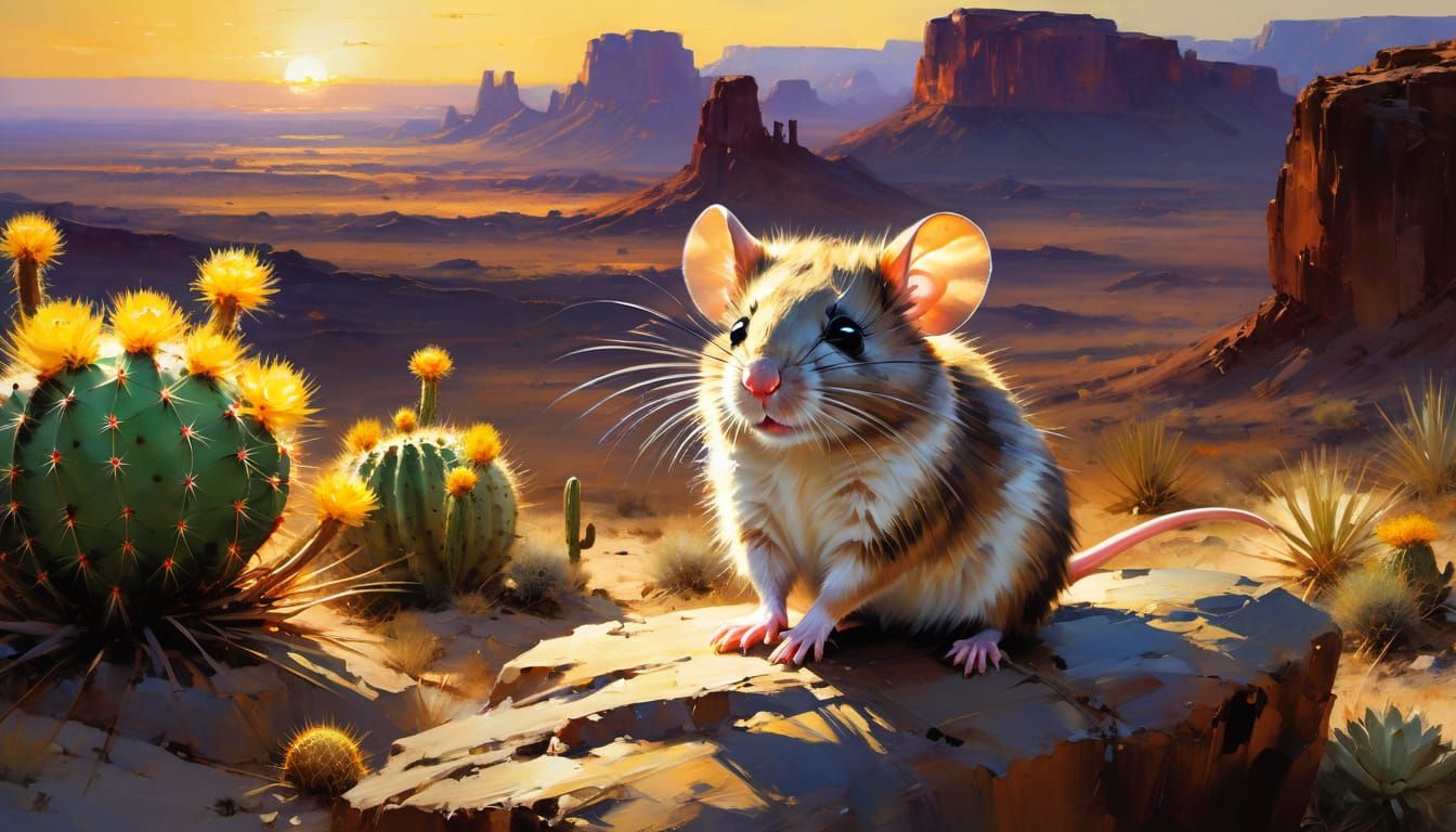 Surreal Western Desert Mouse in Sunset Golden Light