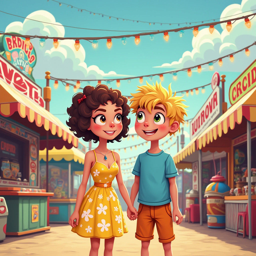 8-bit Pixel Art Couple at a Fair