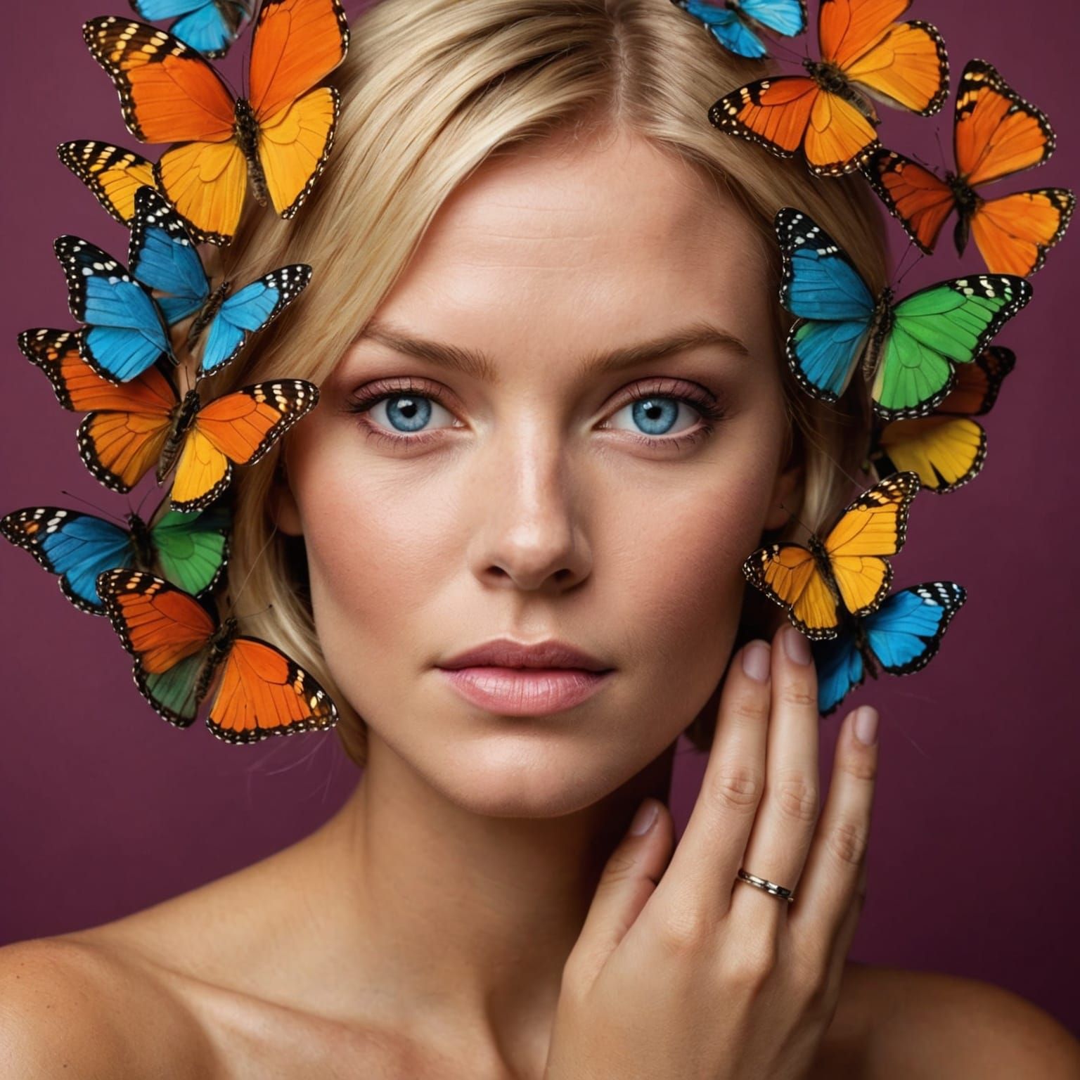 Woman and Butterfly Portrait in Warm Colors