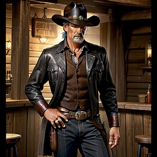 Mysterious Cowboy in Saloon, Caldwell-esque Charcoal Art