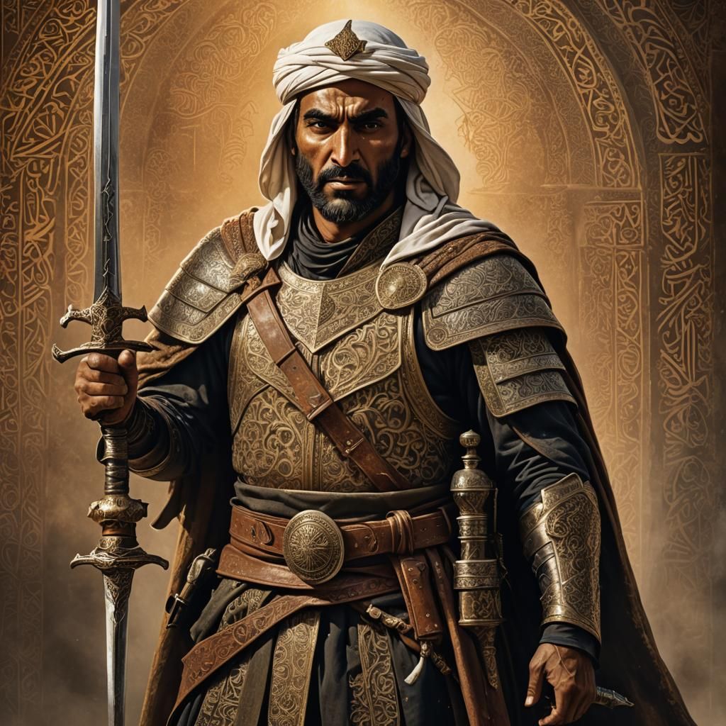 Heroic Imam Ali Illustration with Golden Hour Lighting