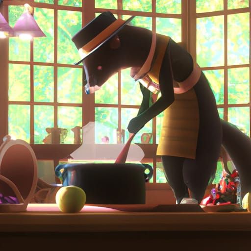 Mongoose Chef Cooking Snake Soup in Anime Style