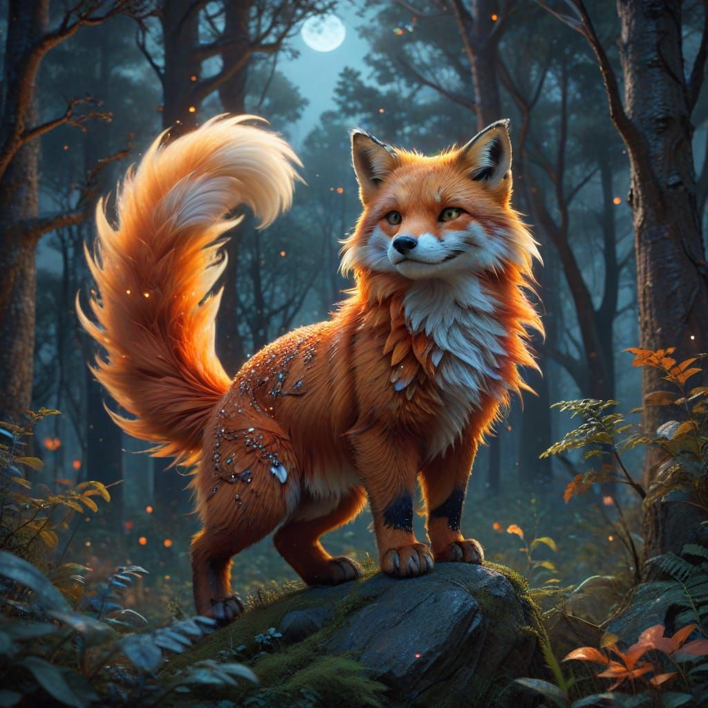 Whimsical Forest Fox in Vibrant Orange Fur
