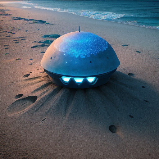 Glowing Sand Dollar UFO on Rocky Beach in Cinematic Style