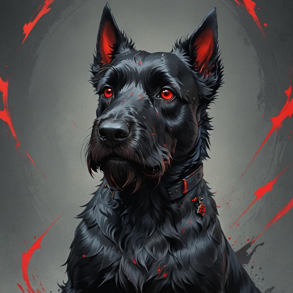 Demonic Black Scottish Terrier Portrait in 8k