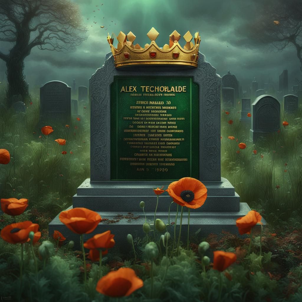 Memorial Scene with Crowned Gravestone in Digital Painting
