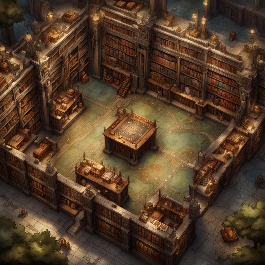 Fantasy Wizard's Library Battlemap for D&D