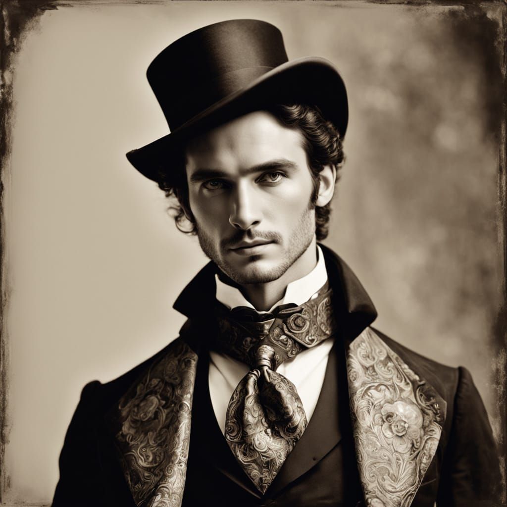 Handsome Man in Velvet Tailcoat with Cane