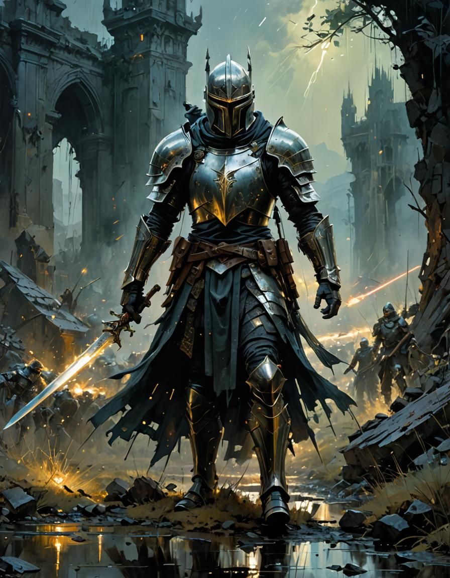 Spectral Knight Guards Haunted Battlefield in Oil