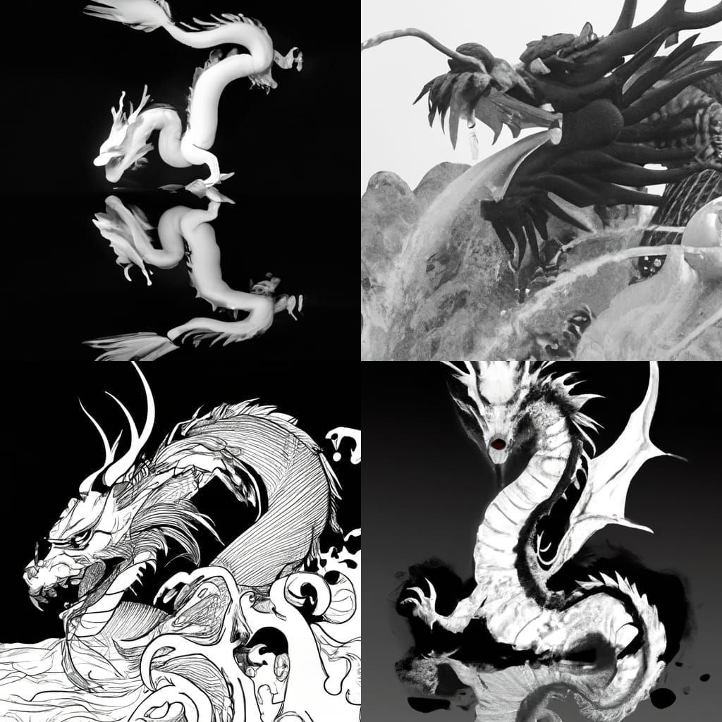 Monochrome Dragon in Water