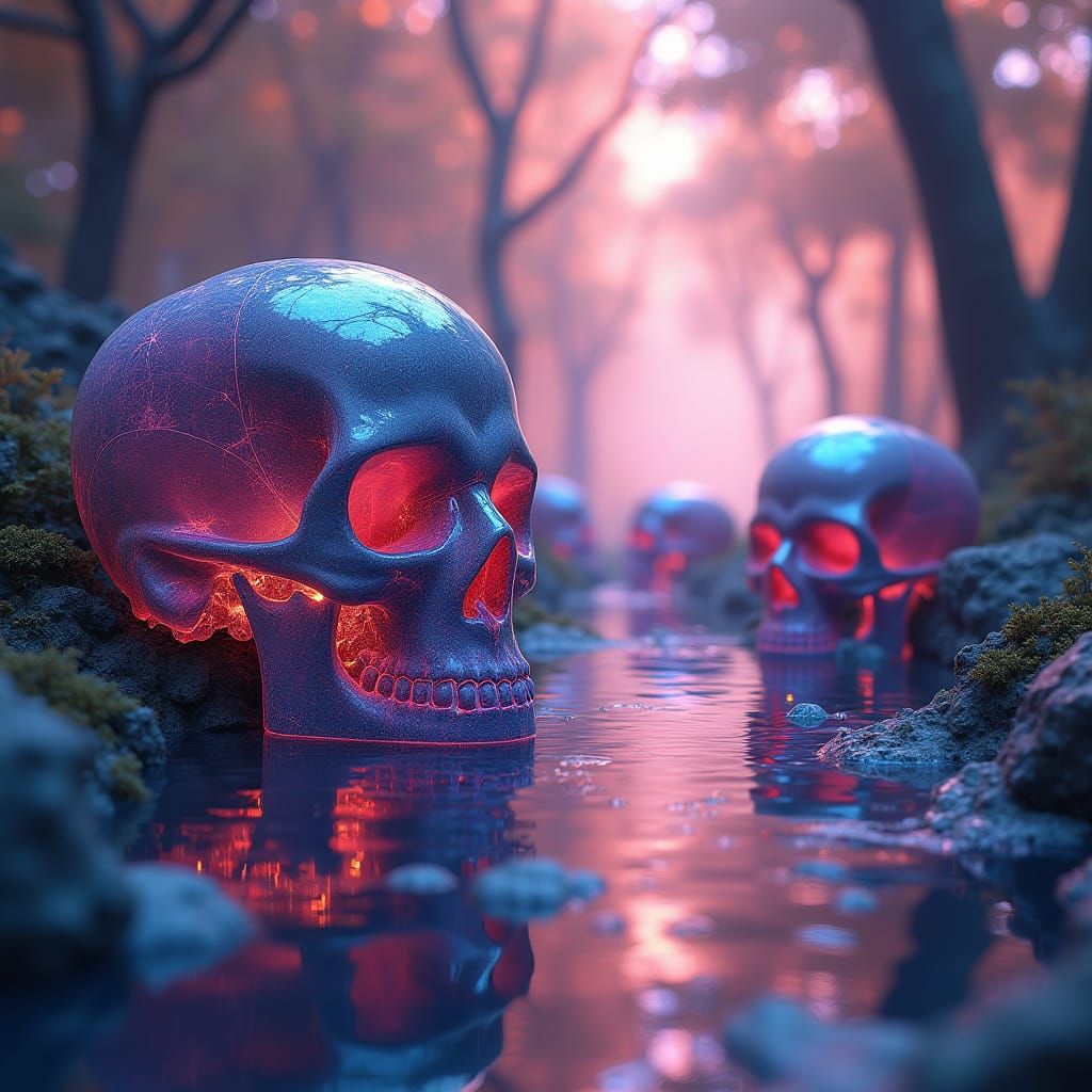 Surreal Quantum Realm with Crystal Glass Textures and Miniat...