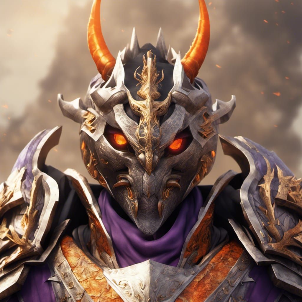 Warforged Samurai with Dragon Helmet: Digital Matte Painting